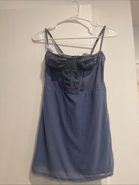 Urban Outfitters Slate Blue Lace-Trim Slip Dress